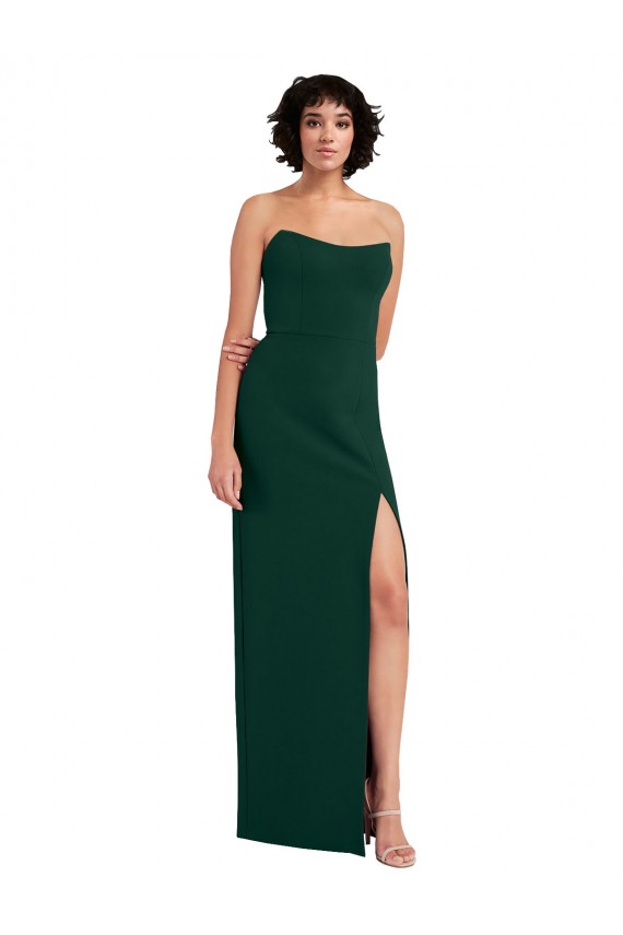 Discount Scooped Strapless Neckline Formal Crepe Bridesmaid Dress / Prom Dress with Side Slit