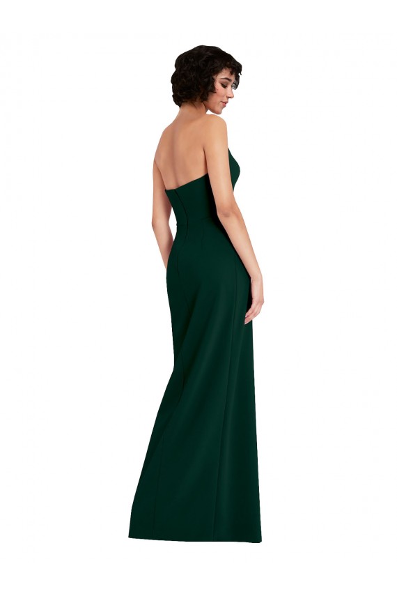 Discount Scooped Strapless Neckline Formal Crepe Bridesmaid Dress / Prom Dress with Side Slit