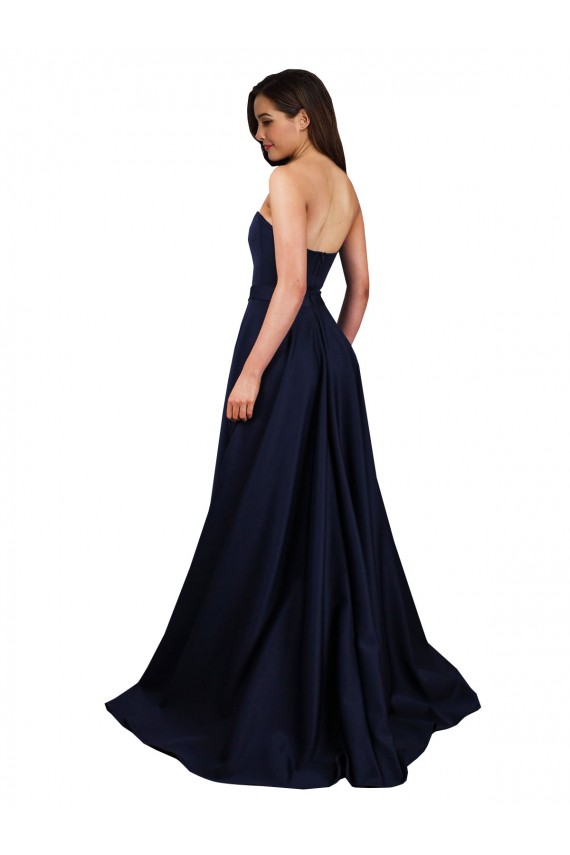 Discount Sweetheart Neckline Low Back Long Formal Crepe Bridesmaid Dress / Prom Dress with Pockets & High Leg Spit
