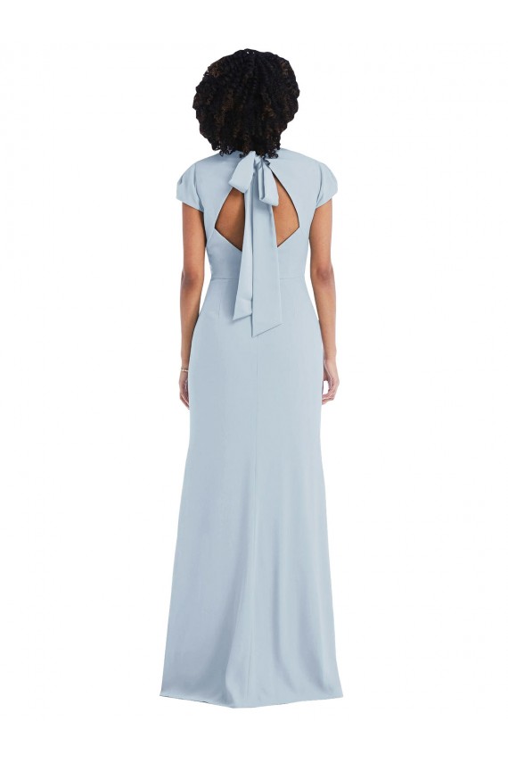 Discount Cap Sleeve Cutout Tie Back Trumpet Bridesmaid Dress