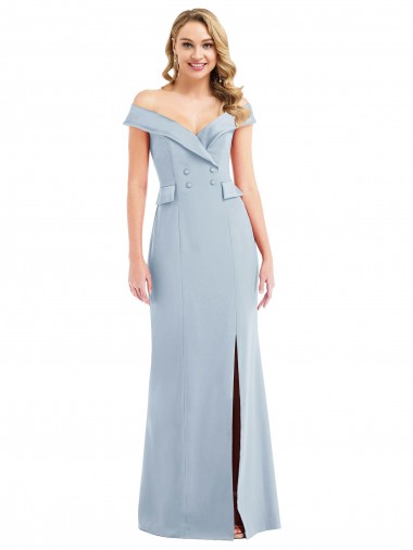 Discount Off the Shoulder Tuxedo Maxi Bridesmaid Dress / Prom Dress with Front Slit