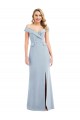 Discount Off the Shoulder Tuxedo Maxi Bridesmaid Dress / Prom Dress with Front Slit