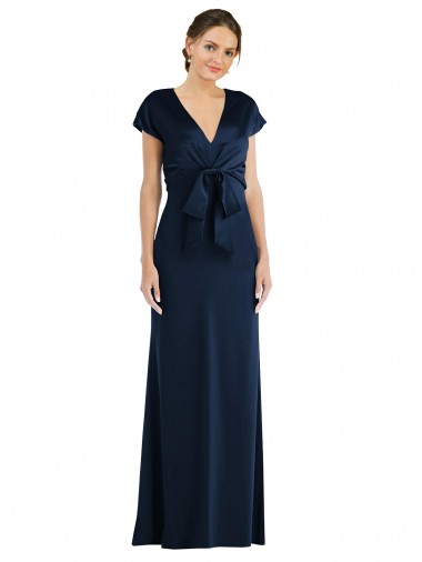 Discount Soft Bow Blouson Bodice Trumpet Formal Crepe Bridesmaid Dress / Prom Dress