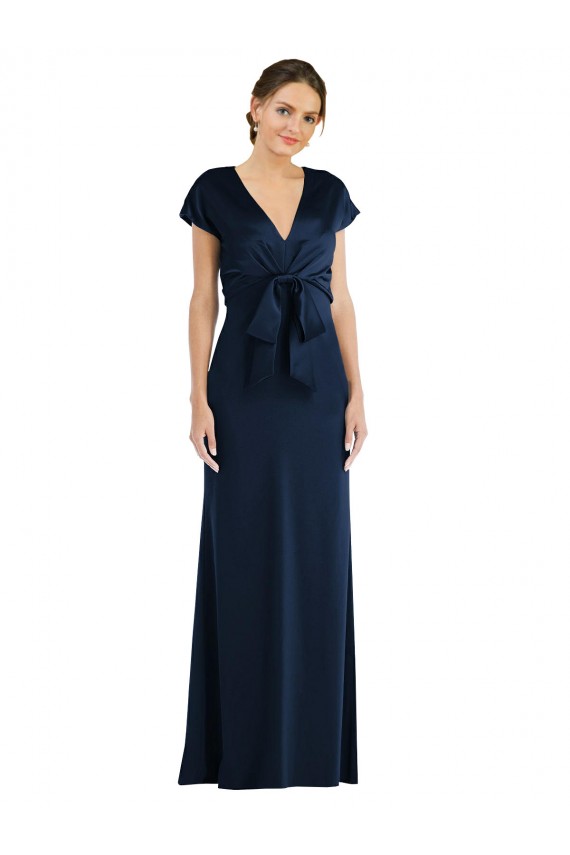 Discount Soft Bow Blouson Bodice Trumpet Formal Crepe Bridesmaid Dress / Prom Dress
