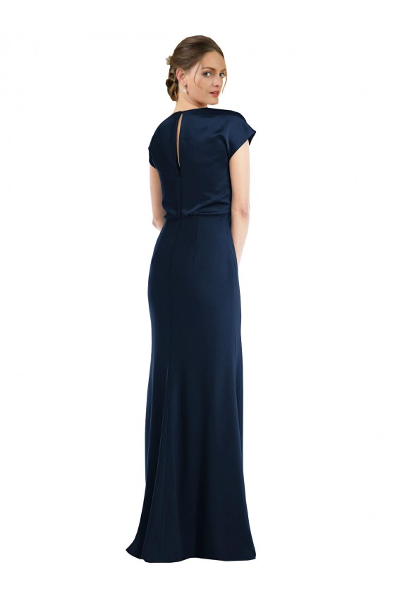 Discount Soft Bow Blouson Bodice Trumpet Formal Crepe Bridesmaid Dress / Prom Dress