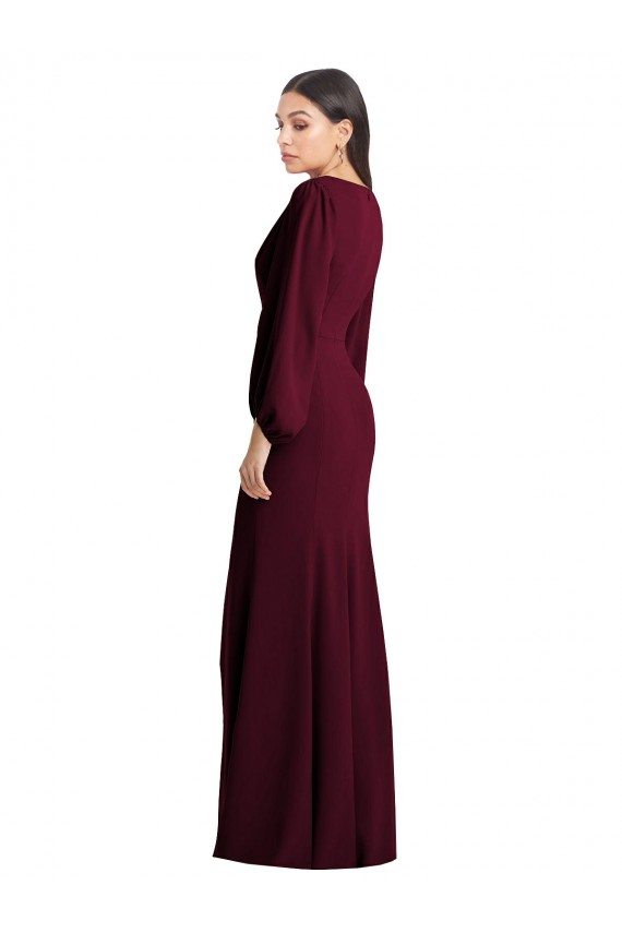 Discount Long Puff Sleeve V-Neck Trumpet Bridesmaid Maxi Dress