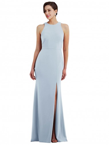Discount Cutout Open Back Halter Maxi Formal Crepe Bridesmaid Dress / Prom Dress with Scarf Tie