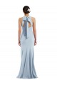 Discount Cutout Open Back Halter Maxi Formal Crepe Bridesmaid Dress / Prom Dress with Scarf Tie