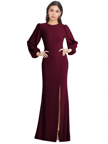 Discount Puff Sleeves Long Maxi Briddesmaid Dress with Cutout Tie Back