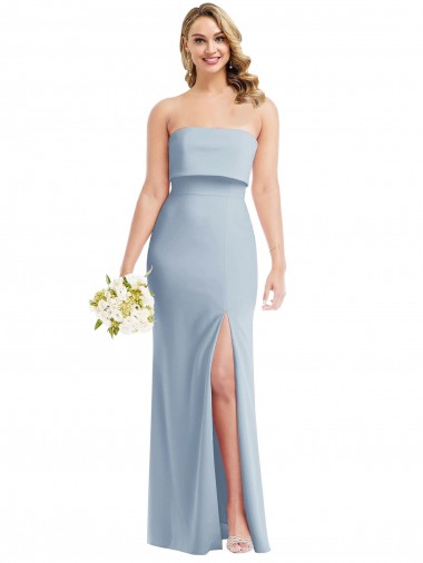 Discount Strapless Overlay Bodice Crepe Maxi Bridesmaid Dress / Prom Dress with Front Slit