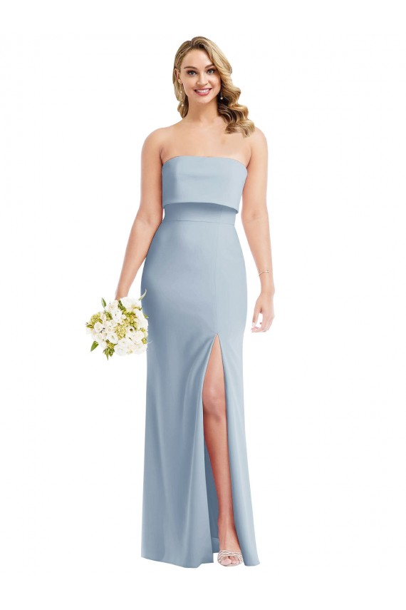 Discount Strapless Overlay Bodice Crepe Maxi Bridesmaid Dress / Prom Dress with Front Slit