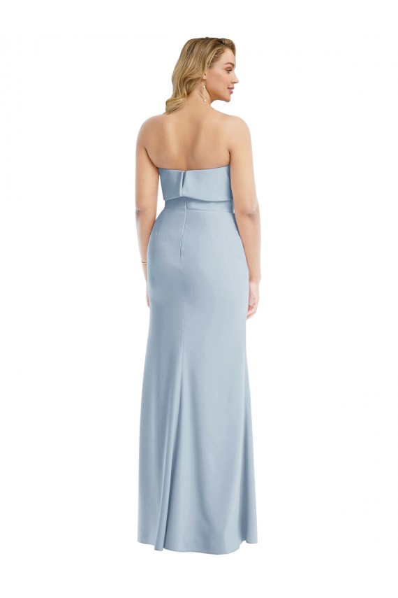 Discount Strapless Overlay Bodice Crepe Maxi Bridesmaid Dress / Prom Dress with Front Slit