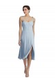 Discount Midi Cocktail Length Bustier Crepe Bridesmaid Dress / Prom Dress with Back Bow Straps