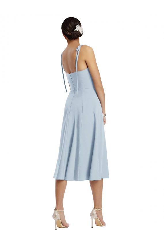 Discount Midi Cocktail Length Bustier Crepe Bridesmaid Dress / Prom Dress with Back Bow Straps