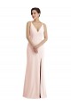 Discount Skinny Strap Deep V-Neck Trumpet Formal Crepe Bridesmaid Dress / Prom Dress with Front Slit