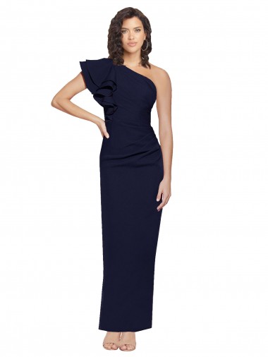 Discount Ruched Floor Length Long Formal Crepe Bridesmaid Dress / Prom Dress with Shoulder Ruffles