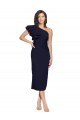 Discount Ruched Midi Length Short Cocktail Formal Crepe Bridesmaid Dress / Prom Dress with Shoulder Ruffles