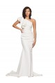 Discount Ruched Long Sweep Train Crepe Bridesmaid Dress / Prom Dress with Shoulder Ruffles