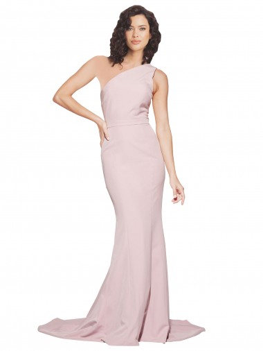 Discount Long Sweep Train One Shoulder Crepe Bridesmaid Dress / Prom Dress with Side Leg Split