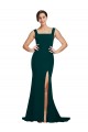 Discount Fitted Square Neck Long Crepe Bridesmaid Dress / Prom Dress with Train and Side Split