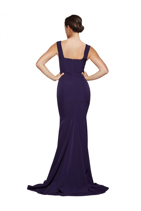 Discount Square Neck Long Sweep Train Crepe Bridesmaid Dress / Prom Dress with Thick Straps