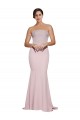 Discount Straight Neck Long Strapless Formal Crepe Bridesmaid Dress / Prom Dress with Soft Tulle Overlay and Small Train