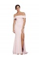 Discount Off Shoulder Long Formal Crepe Bridesmaid Dress / Prom Dress with Straight Neckline and Side Split