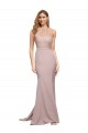 Discount Long Sweetheart Formal Crepe Bridesmaid Dress / Prom Dress with High Neck Illusion Tulle Details