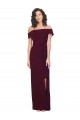 Discount Fitted Full Length Off the Shoulder Formal Crepe Bridesmaid Dress / Prom Dress with Side Split and Waist Tie