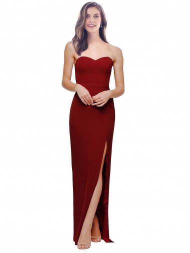Discount Straight Pencil Skirt Long Sweetheart Formal Crepe Bridesmaid Dress / Prom Dress with High Side Split