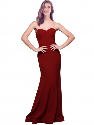 Discount Long Full Length Sweetheart Slim Formal Crepe Bridesmaid Dress / Prom Dress with Strapless Bodice