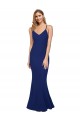 Discount Full Length V-Neckline Formal Crepe Bridesmaid Dress / Prom Dress with Thin Straps and Fulted Skirt