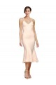 Discount Midi Cocktail Length V-Neckline Crepe Bridesmaid Dress / Prom Dress with Thin Straps and Fulted Skirt