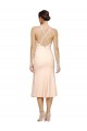 Discount Midi Cocktail Length V-Neckline Crepe Bridesmaid Dress / Prom Dress with Thin Straps and Fulted Skirt