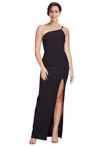 Discount Long Floor Length Formal Crepe Bridesmaid Dress / Prom Dress with Side Split and One Strap
