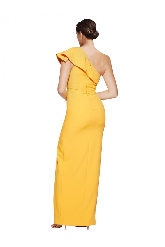 Discount One Shoulder Floor Length Formal Crepe Bridesmaid Dress / Prom Dress with Thigh High Split