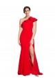 Discount One Shoulder Long Sweep Train Crepe Bridesmaid Dress / Prom Dress with Thigh High Split