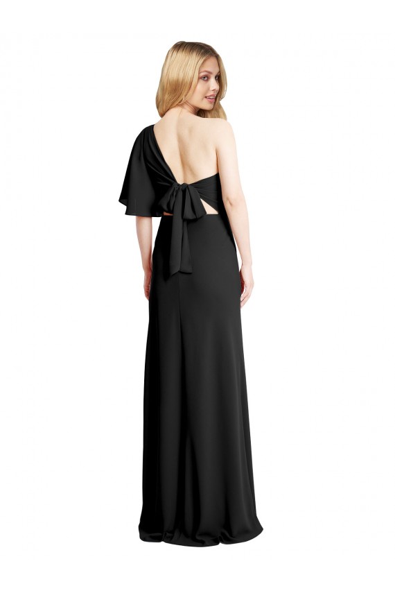 Discount Pleated One Shoulder Flutter Sleeves Slim Formal Crepe Bridesmaid Dress / Prom Dress