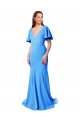 Discount Short Sleeves Long V-Neck Crepe Bridesmaid Dress / Prom Dress with V-Back
