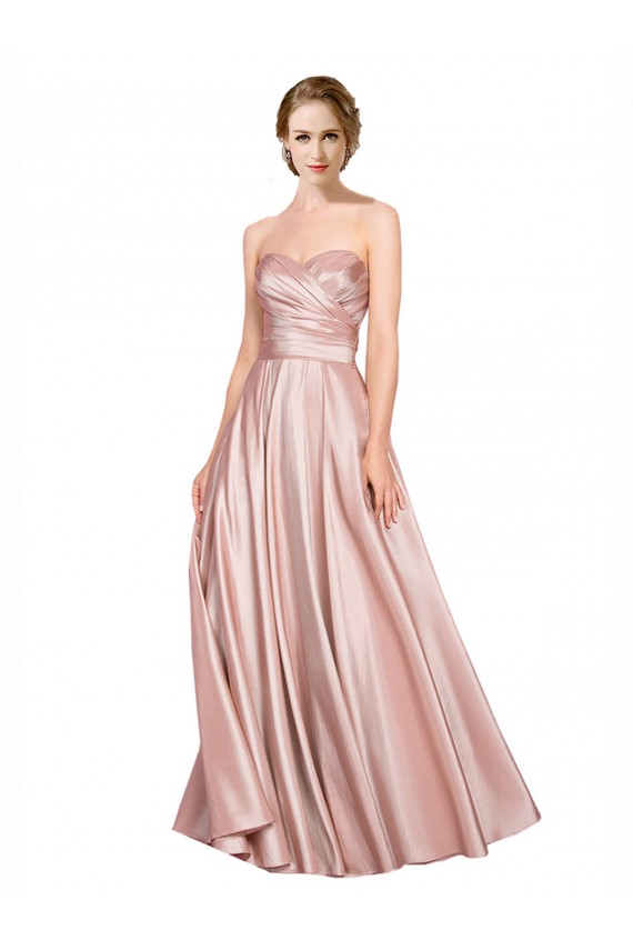 Discount Long Plated Strapless Sweetheat Formal Stretch Satin Bridesmaid Dress / Prom Dress