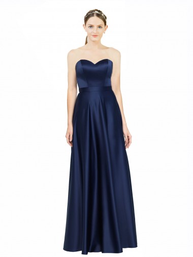 Discount Floor Length Sweetheart Neckline Formal Stretch Satin Bridesmaid Dress with Belt