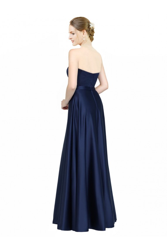 Discount Floor Length Sweetheart Neckline Formal Stretch Satin Bridesmaid Dress with Belt