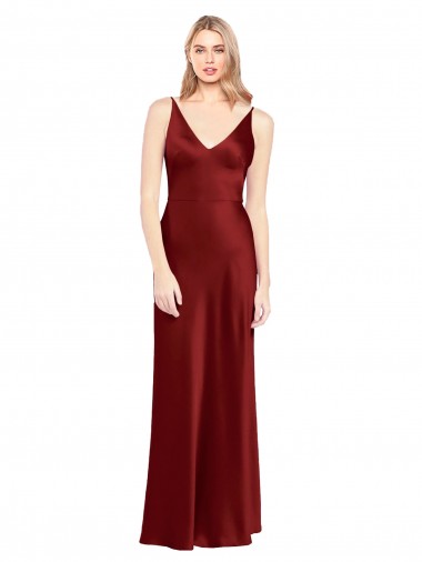 Discount Full Length Long Formal Stretch Satin Slip Bridesmaid Dress / Prom Dress V-Back