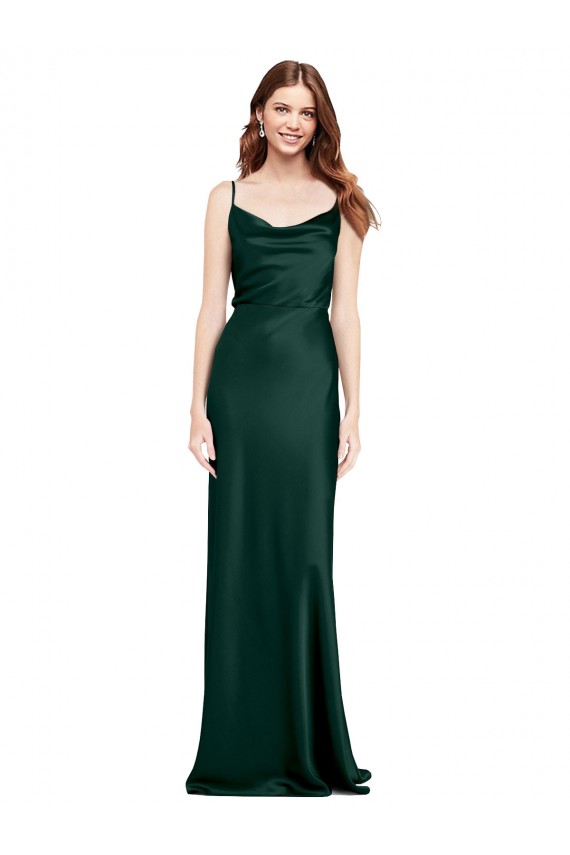 Discount Fitted Cowl Neck Long Formal Stretch Satin Slip Bridesmaid Dress / Prom Dress with V-Back