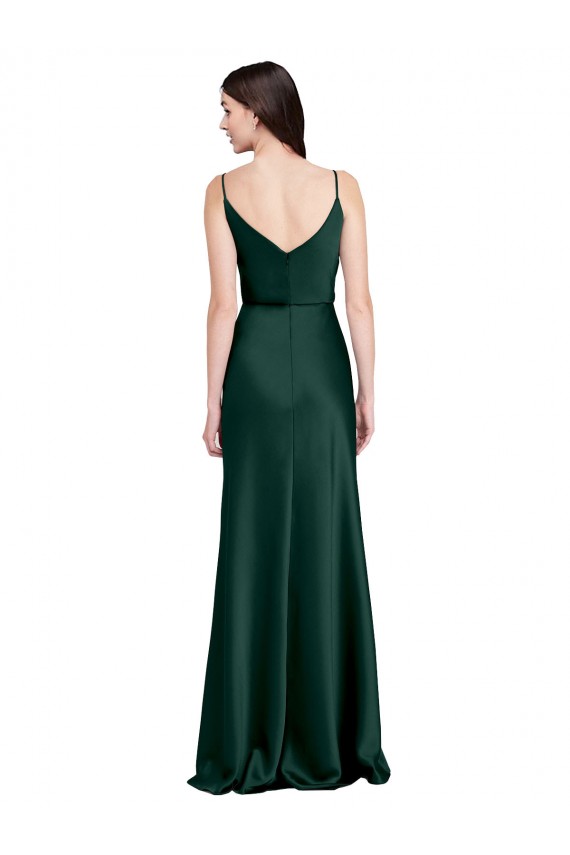 Discount Fitted Cowl Neck Long Formal Stretch Satin Slip Bridesmaid Dress / Prom Dress with V-Back