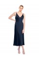 Discount V-Neck Midi Length Short Cocktail Formal Stretch Satin Bridesmaid Dress / Prom Dress V-Back