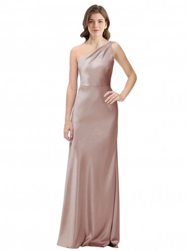 Discount One Shoulder Black-Tie Floor Length Long Formal Stretch Satin Bridesmaid Dress / Prom Dress