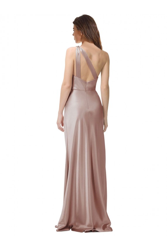 Discount One Shoulder Black-Tie Floor Length Long Formal Stretch Satin Bridesmaid Dress / Prom Dress