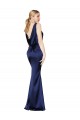 Discount Sheath High Neck Formal Stretch Satin Bridesmaid Dress / Prom Dress Low Back