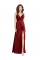 Discount Faux Surplice Neckline Long Slim A-Line Formal Stretch Satin Bridesmaid Dress / Prom Dress